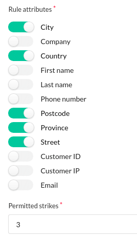 Sylius blacklist plugin rule attributes examples